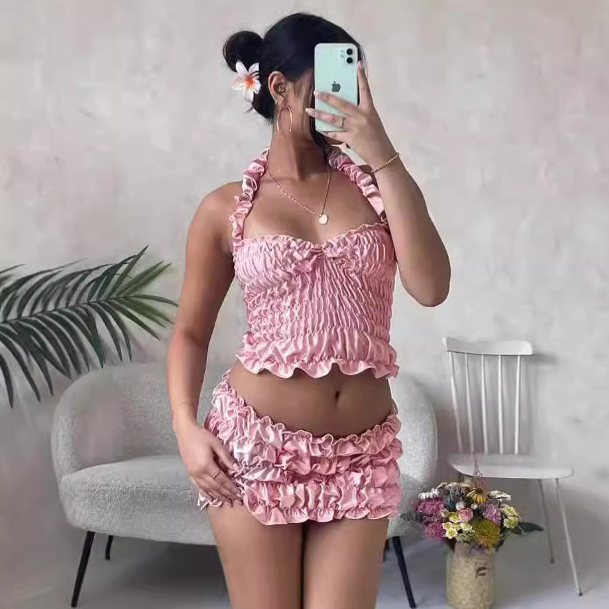 Dame aftenkjole med forførende ruffles design og dyb rygudskæring Stilla