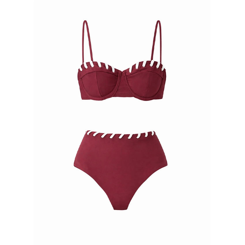 Dame bikini-sæt med moderigtig high-waist trusser og overalls fra Skovae
