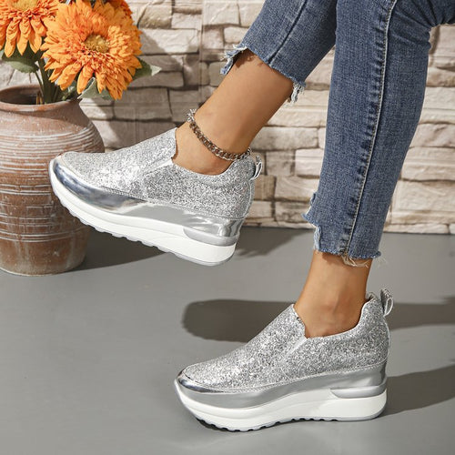 Dame Slip-On Sneakers med glitrende overflade og skridsikker sål Stilla