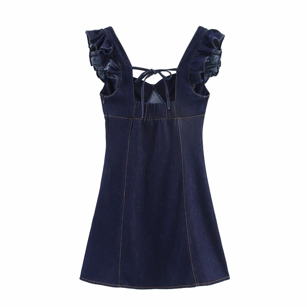 Femme Flirty Denim Mini Kjole med Flæseærmer Stilla