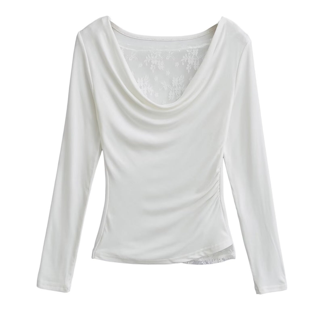 Dame elegant longsleeve top med glat draperingseffekt Stilla