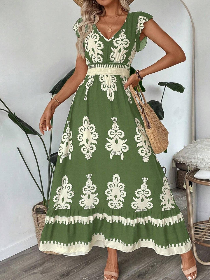 Kvinder Bohemian Blomster Maxi Kjole med Smock-talje Stilla