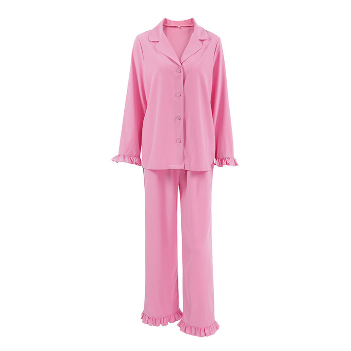 Dame Pyjama-sæt i blødt satin med elegante flæsedetaljer Stilla