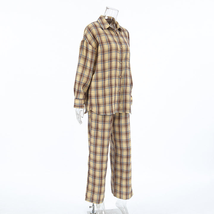 Dame Pyjamasæt i moderne ternedesign med afslappet snit Stilla