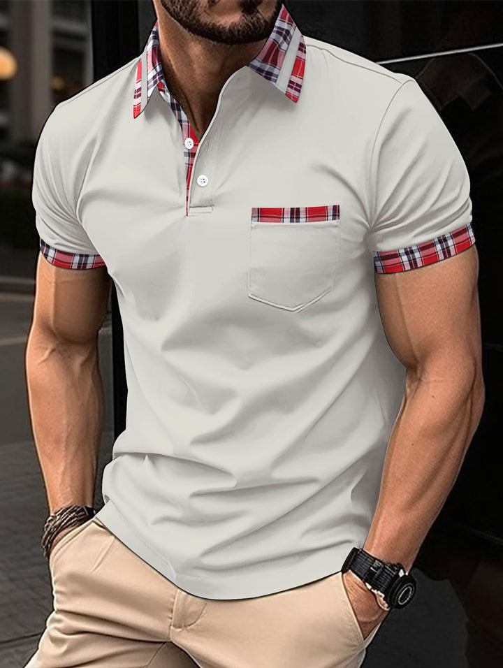 Herre poloshirt med moderne ternet design og brystlomme Stilla
