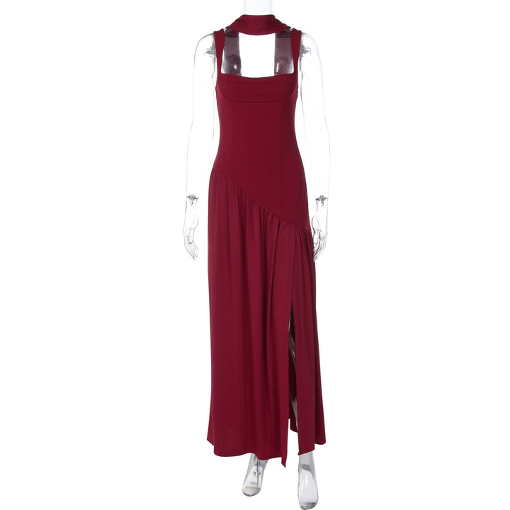 Dame Elegant aftenkjole med asymmetrisk snit og dyb slids Skovae