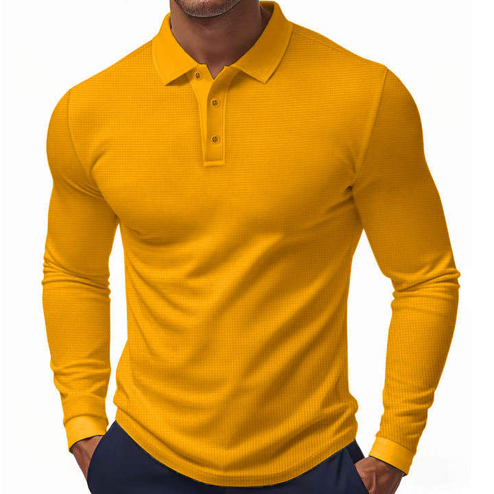Herrer langærmet polo skjorte i strukturjersey med slim-fit og polo krave Skovae