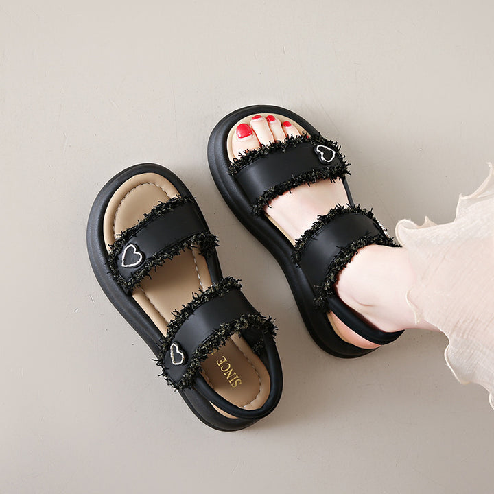 Femme Komfort Chunky Sål Slide Sandaler med Hjerteaccenter Stilla