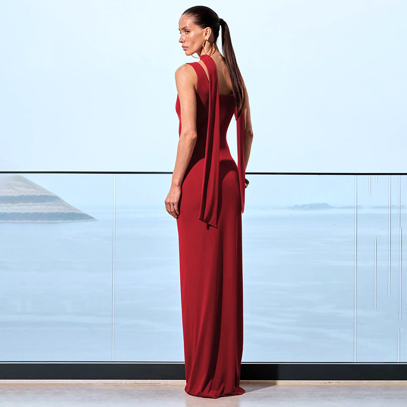 Dame Elegante Cut-Out Maxi Kjole med Choker Detalje Stilla