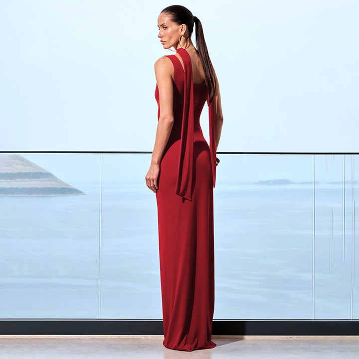 Dame Elegante Cut-Out Maxi Kjole med Choker Detalje Stilla