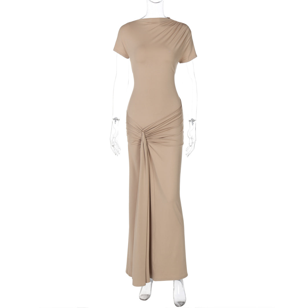 Damer Elegante Maxikjole med Drapering og Asymmetrisk Kant Skovae