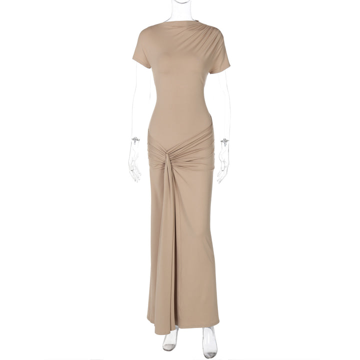 Damer Elegante Maxikjole med Drapering og Asymmetrisk Kant Skovae