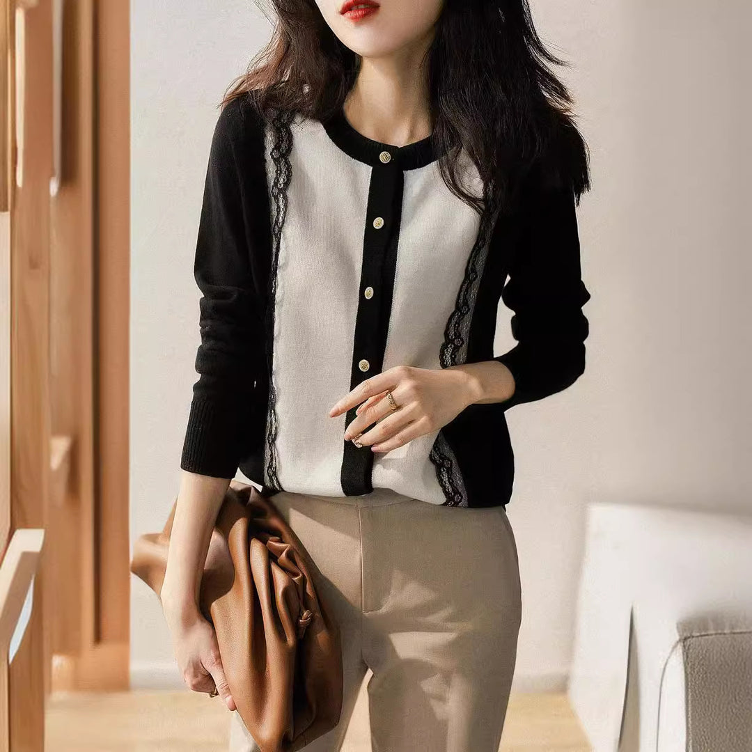 Kvindernes elegante cardigan med blonder trim Stilla