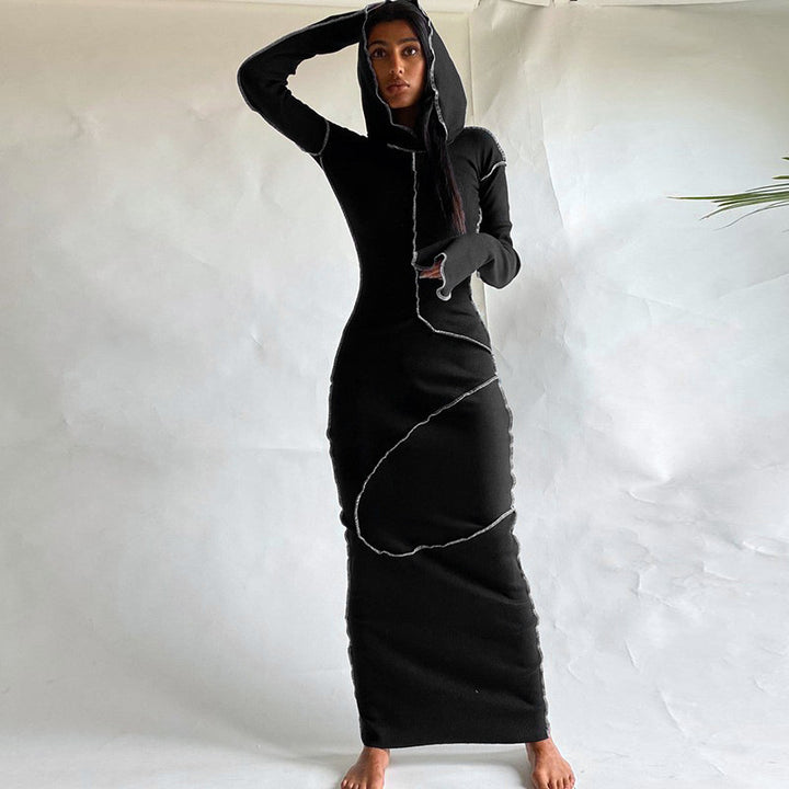 Dame longsleeve kjole med hætte og raffineret snit Stilla