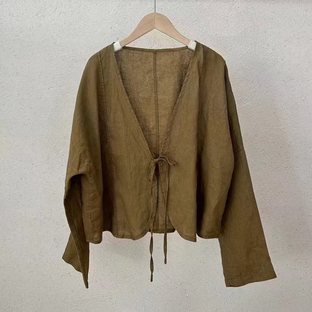 Femme Letvægts Bindefront Linnedbluse Stilla