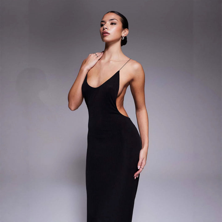 Damen Maxikleid mit tiefem V-Ausschnitt und seitlichen Cut-Outs Skovae