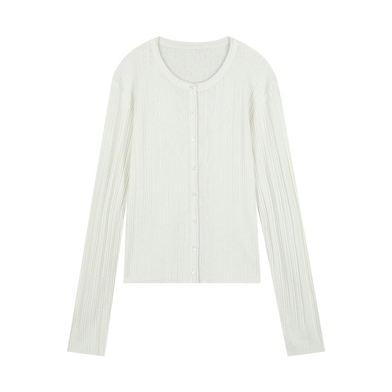 Dame fin strik cardigan med klassisk knaplukning og elegant ribstruktur Stilla
