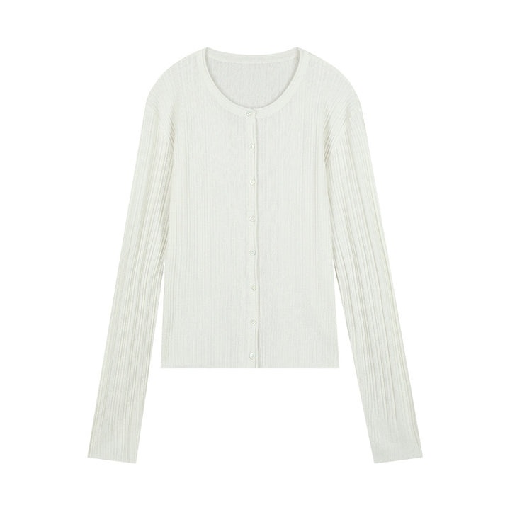 Dame fin strik cardigan med klassisk knaplukning og elegant ribstruktur Stilla