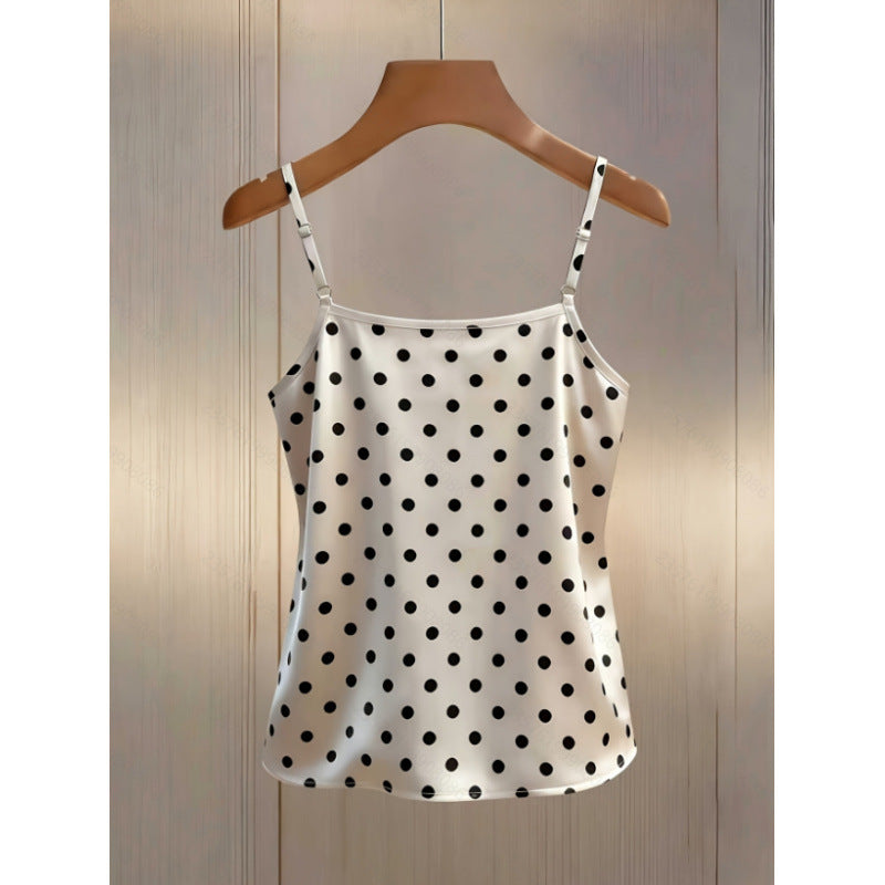 Dame satin top med dekorative perledetaljer Skovae