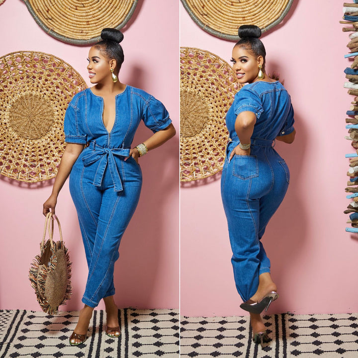 Dame jeans overall med elegant taljering Stilla