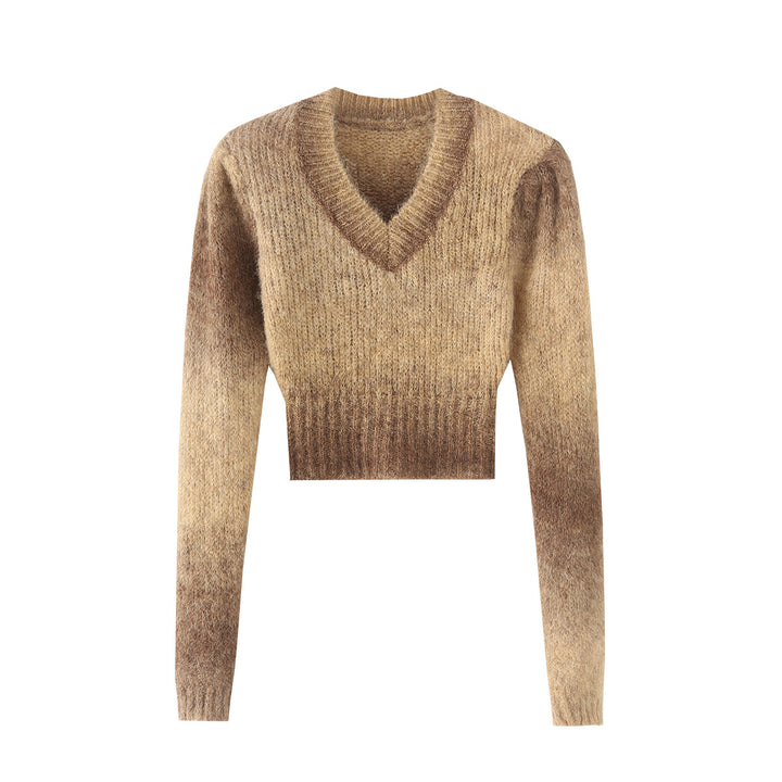 Dame kort sweater i moderne ombre design med dyb V-hals og lang arm Stilla