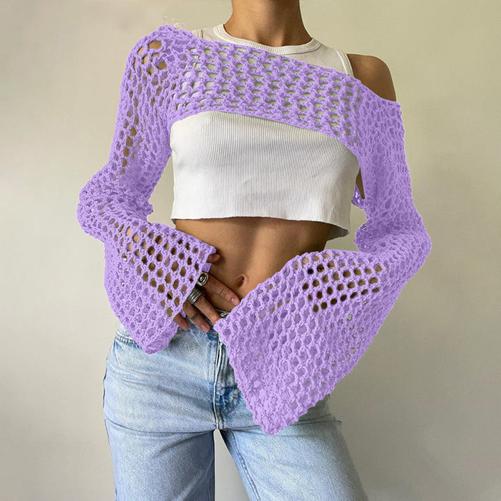 Dame hæklede langærmet top med off-shoulder design Skovae