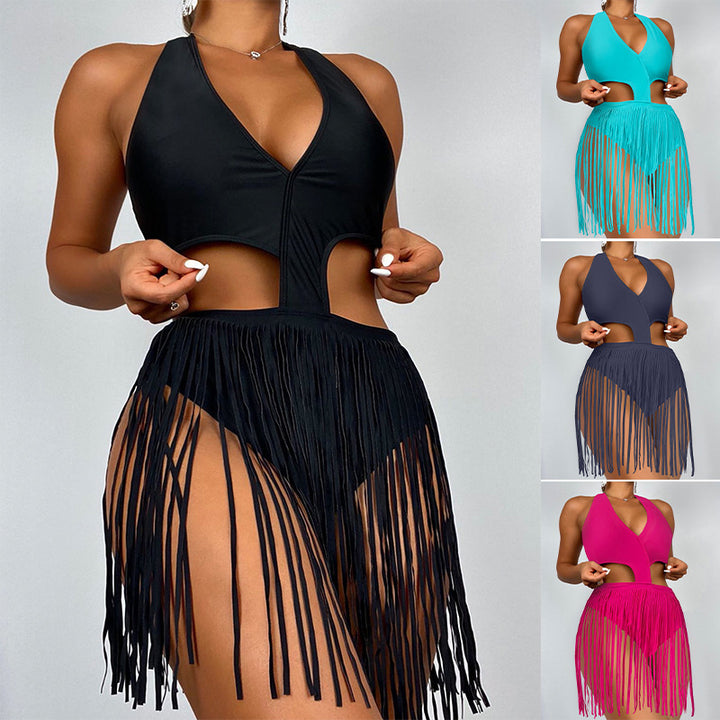 Dame one-piece badedragter med fashionable frynsekjole Skovae