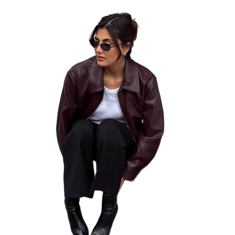 Dame elegant læderjakke med oversized snit Stilla