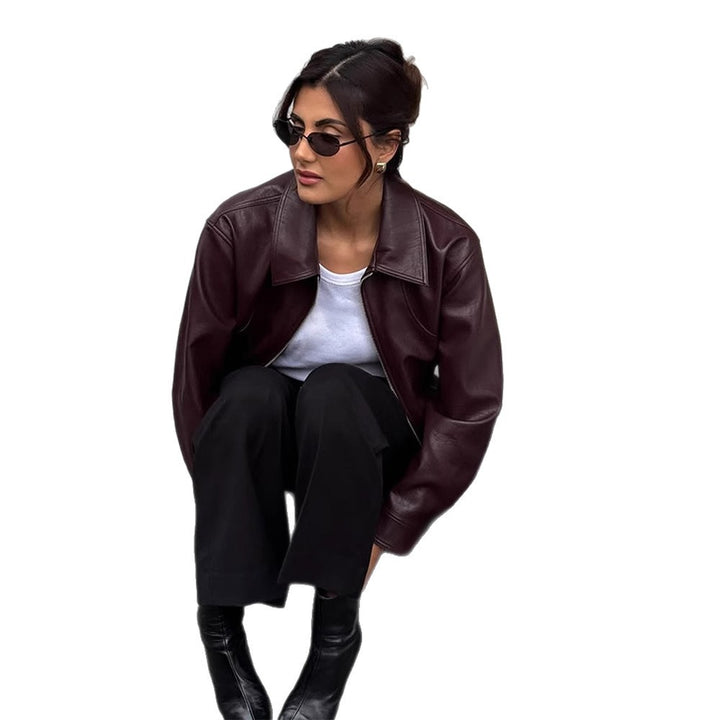 Dame elegant læderjakke med oversized snit Stilla