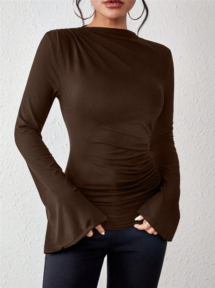 Dame figurtilpasset langærmet top med drapering detaljer Stilla
