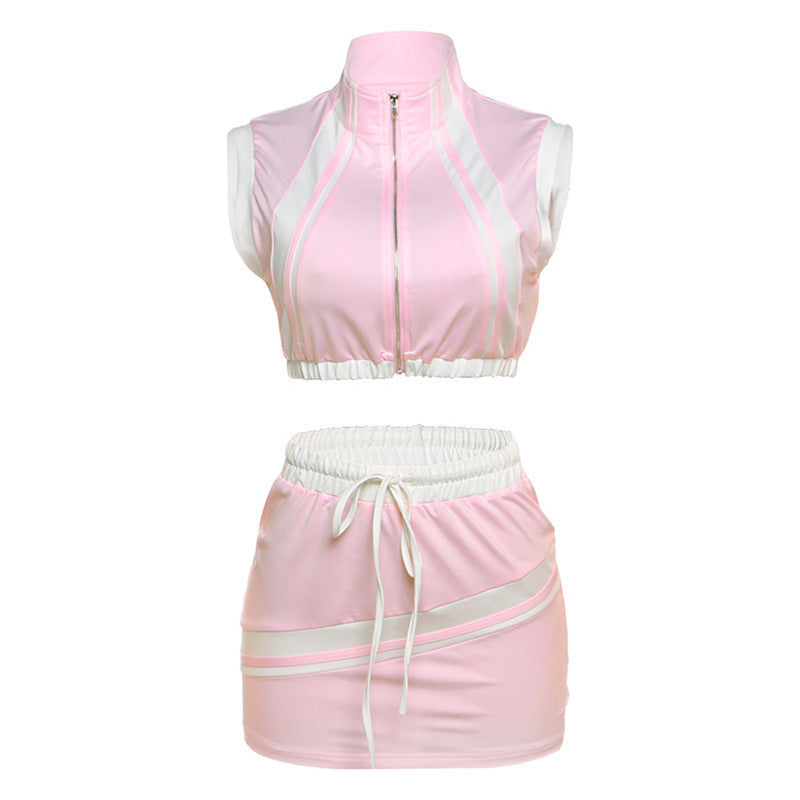 Dame Sporty To-dels Sæt med crop-top og elastisk Nederdel Stilla