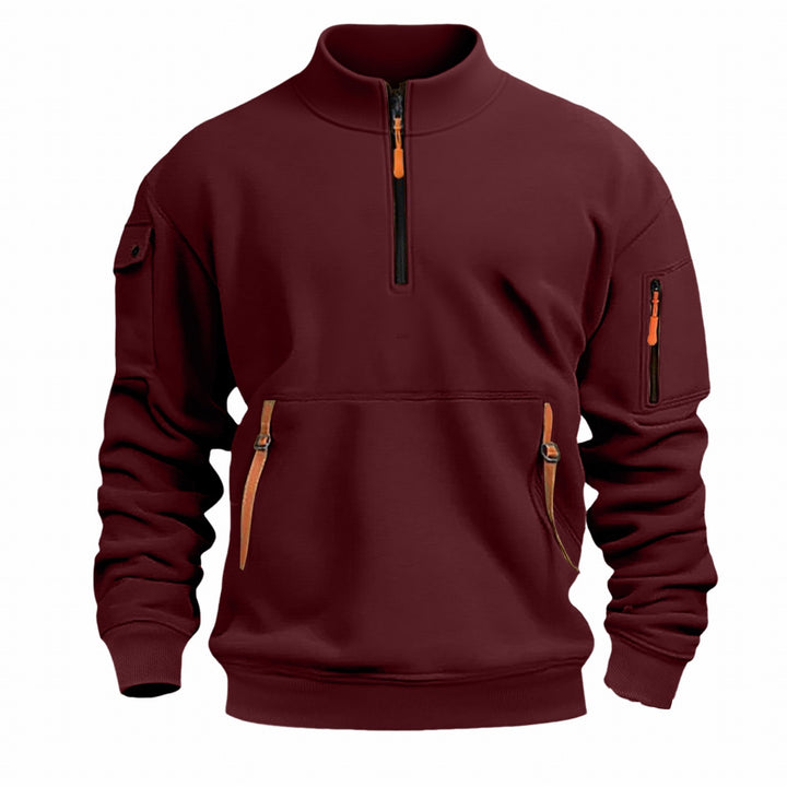 Herren nan Sweatshirt med ståkrave, halv lynlås, kengurutaske og ærmetaske Skovae
