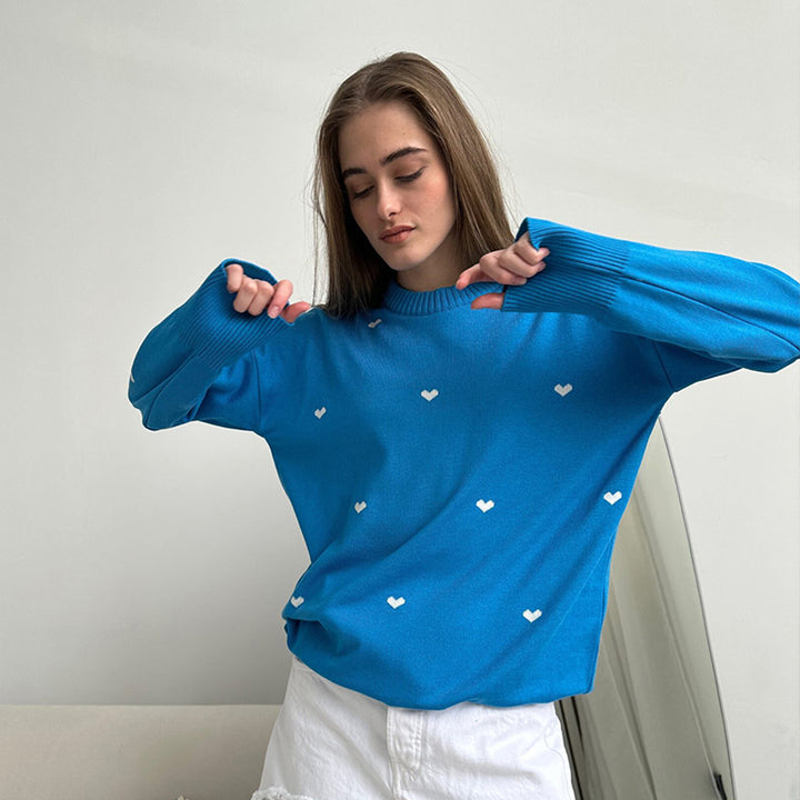 Kvindernes hyggelige oversized sweater med hjerte mønster Stilla