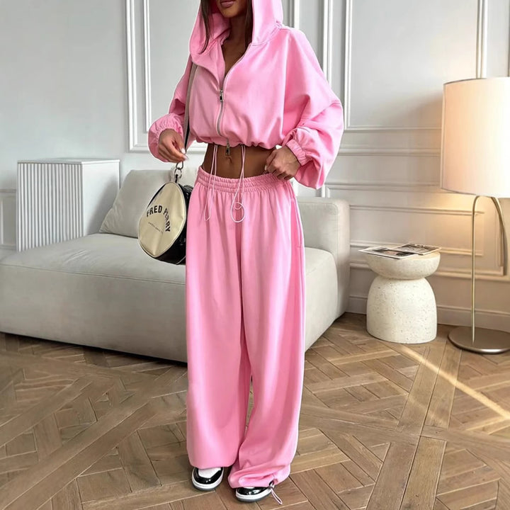 Kvindernes cropped hoodie og løse fritidsbukser sæt Skovae