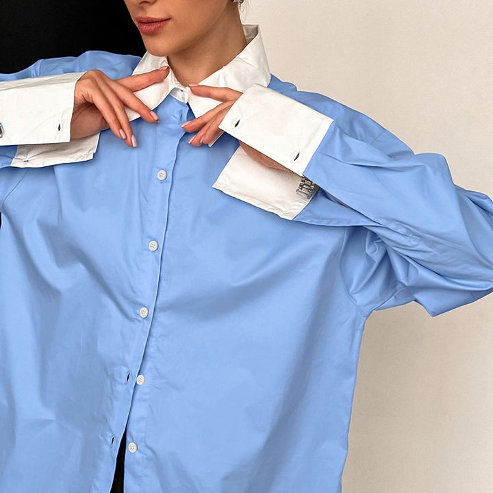 Dame Oversized Skjorte med unik Krave og modne accenter Stilla
