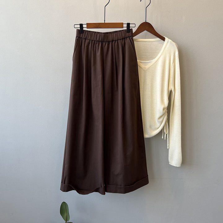 Dame bred Culotte-bukser med elastisk talje og indsyede folder Stilla