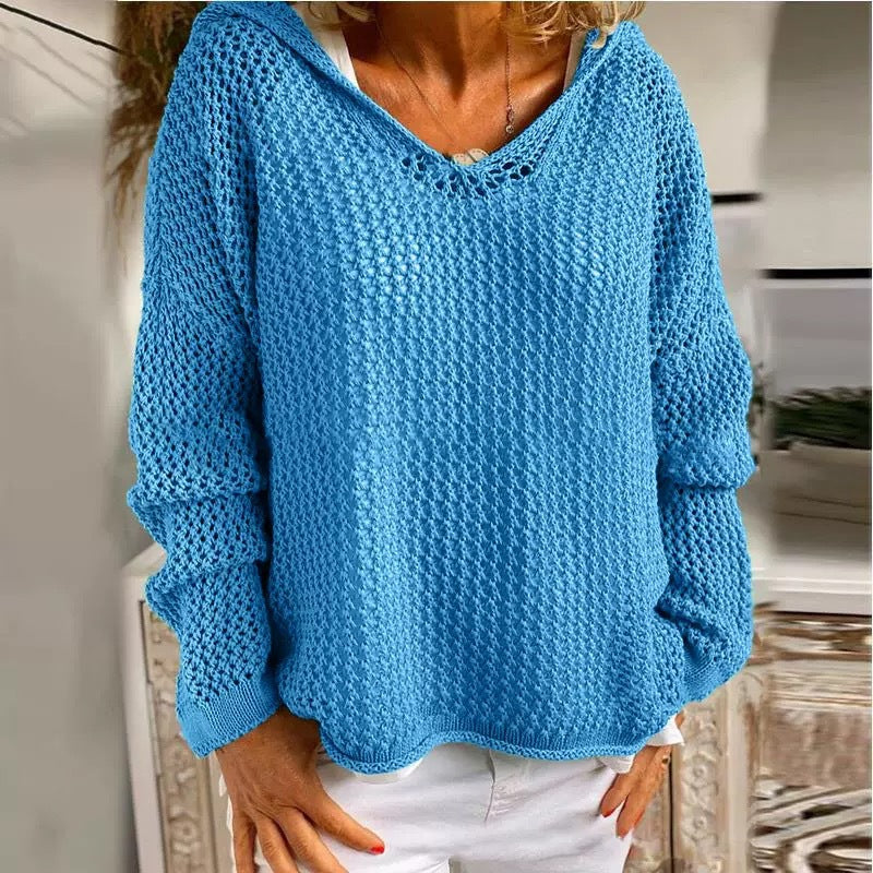 Femme let strikpullover hoodie Stilla