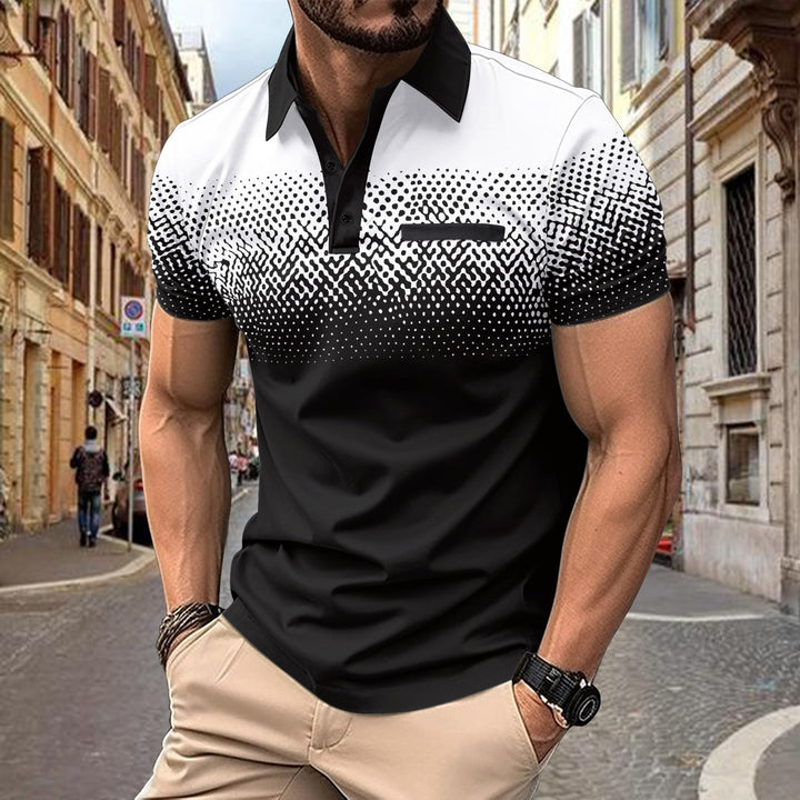 Herrer kortærmet poloshirt med kreativt grafisk design og åndbart materiale Stilla