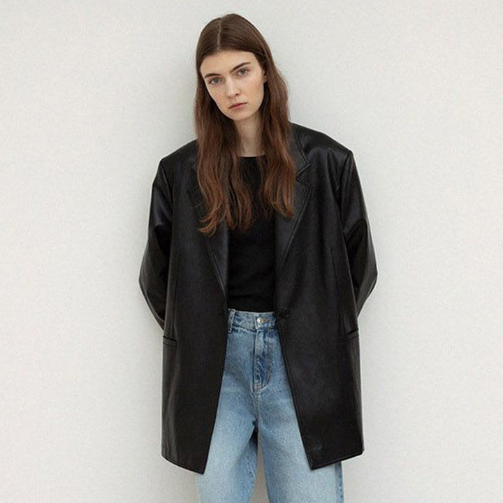 Dame Oversized Kunstlæderblazer med moderne snit og elegante lommer Stilla