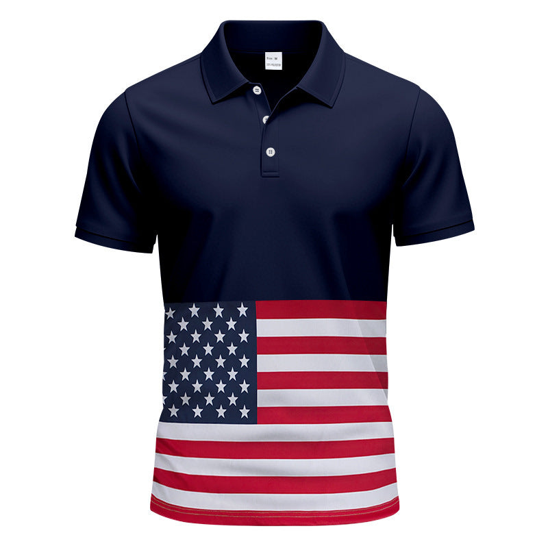 Herrer polo shirt med patriotisk flagmønster og åndbart materiale Stilla