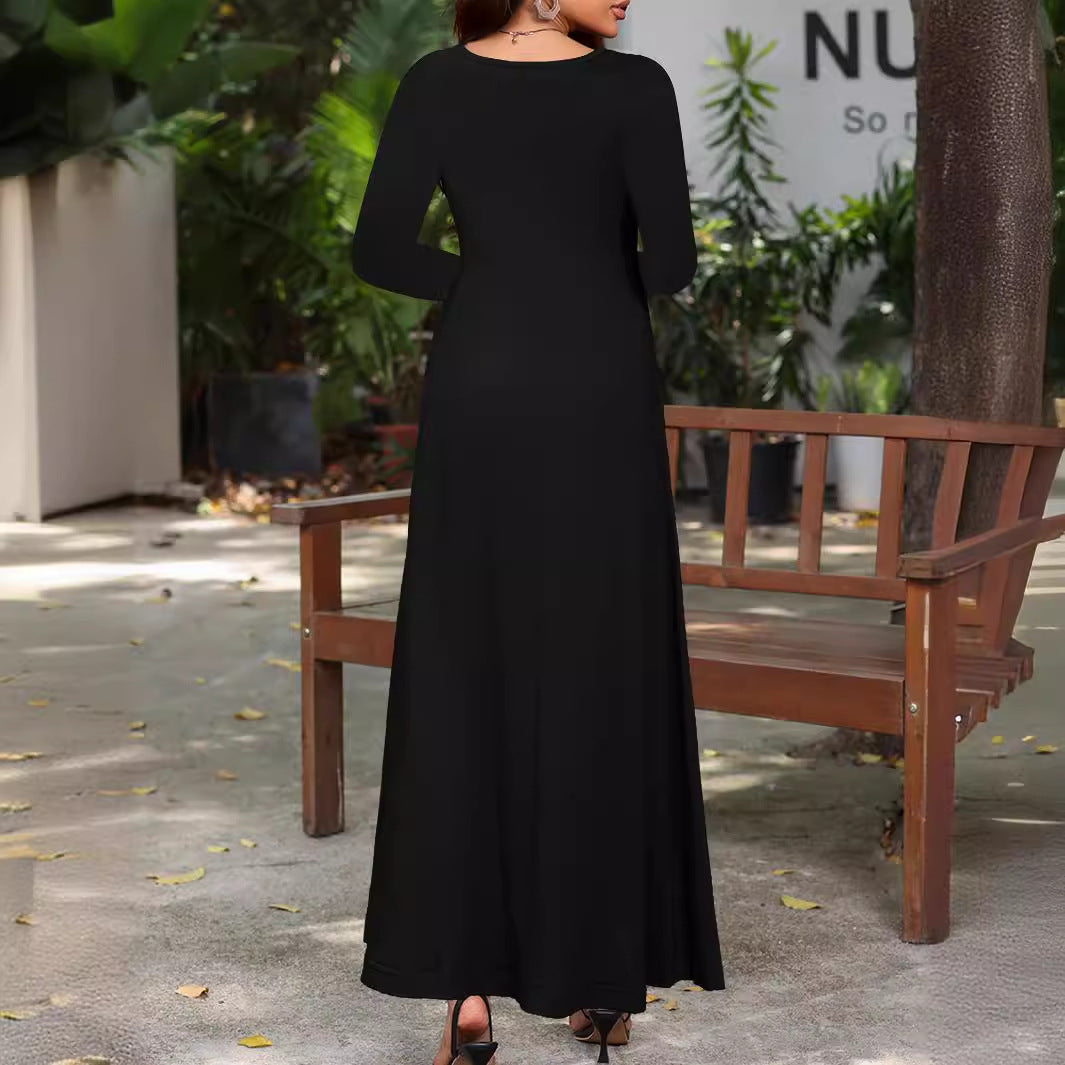 Dame elegant langærmet Maxi-kjole med simpel snit og flydende fald Stilla