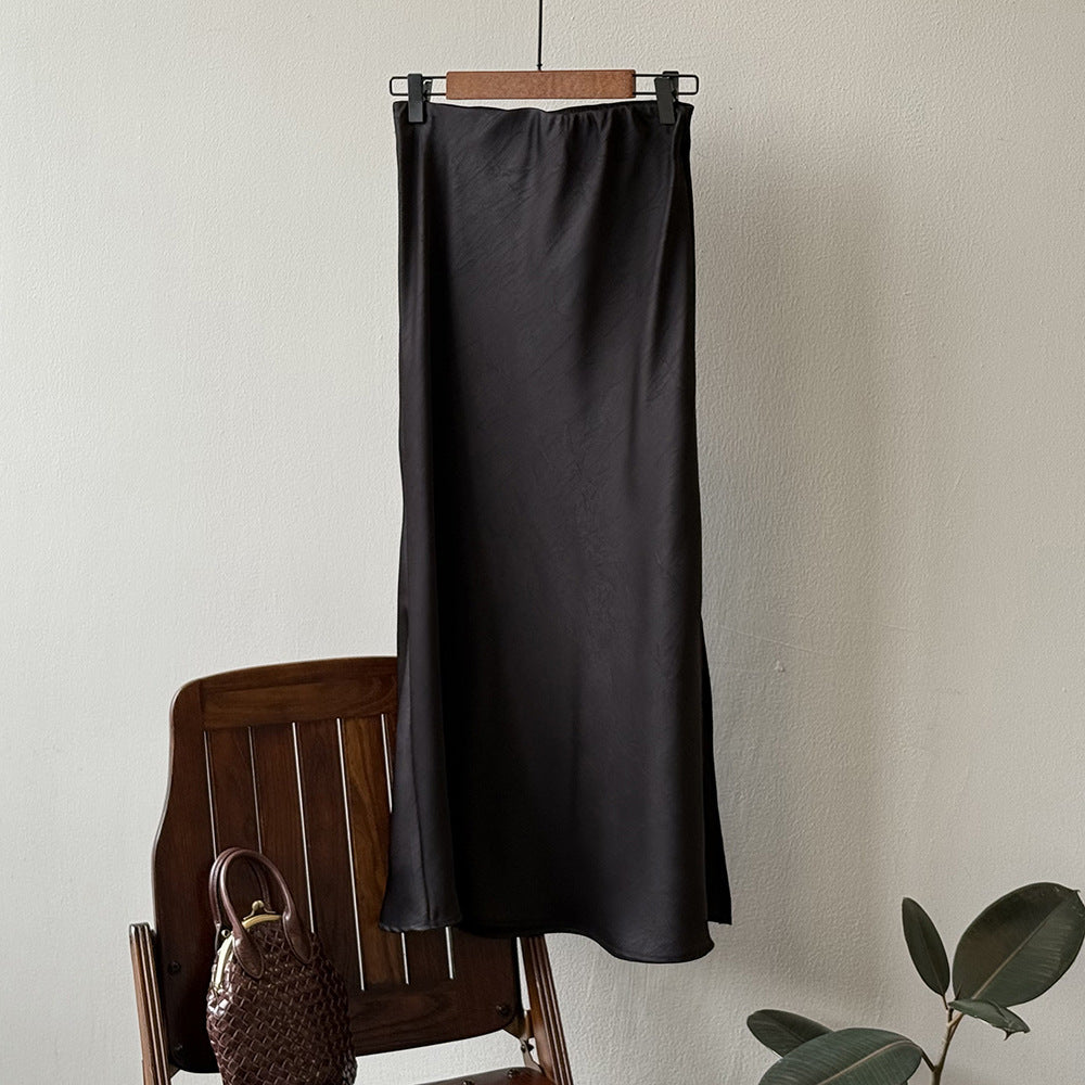 Dame elegant Maxiskørt i flydende satin med sidelæg Stilla