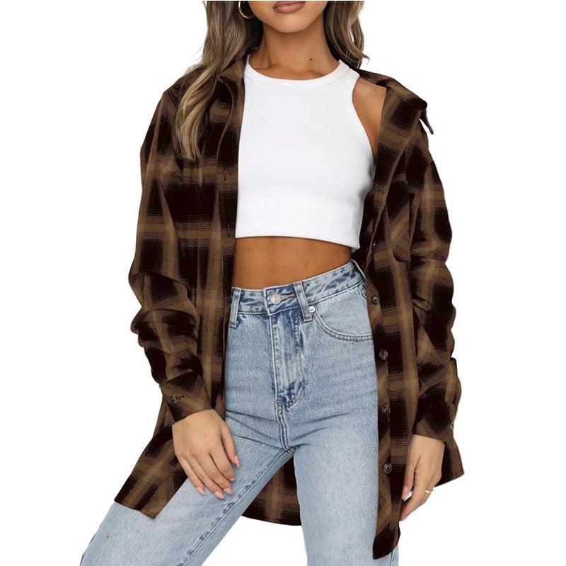 Dame Overshirt i blødt flannel med stort ternet mønster Stilla