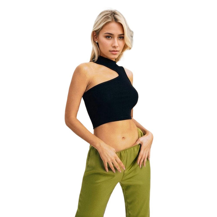 Kvindernes asymmetrisk crop top med krave og rynker Stilla