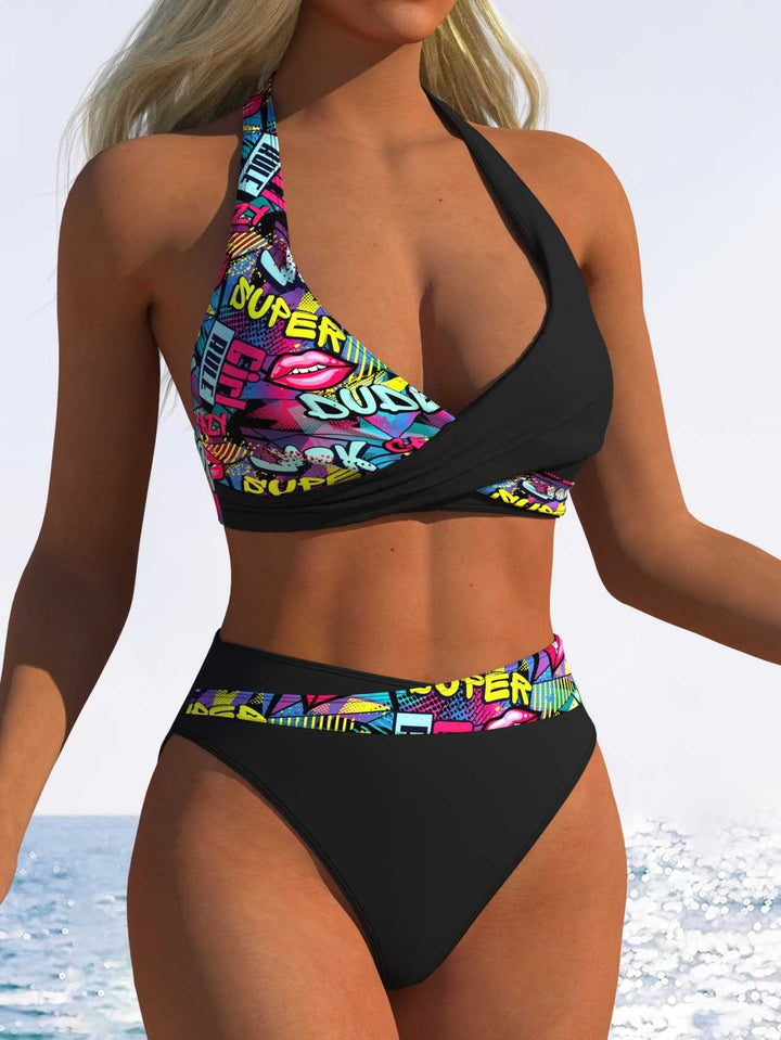 Damer Højt skåret bikini-sæt med trendy indpakningsoberdel og elastisk bånd Skovae