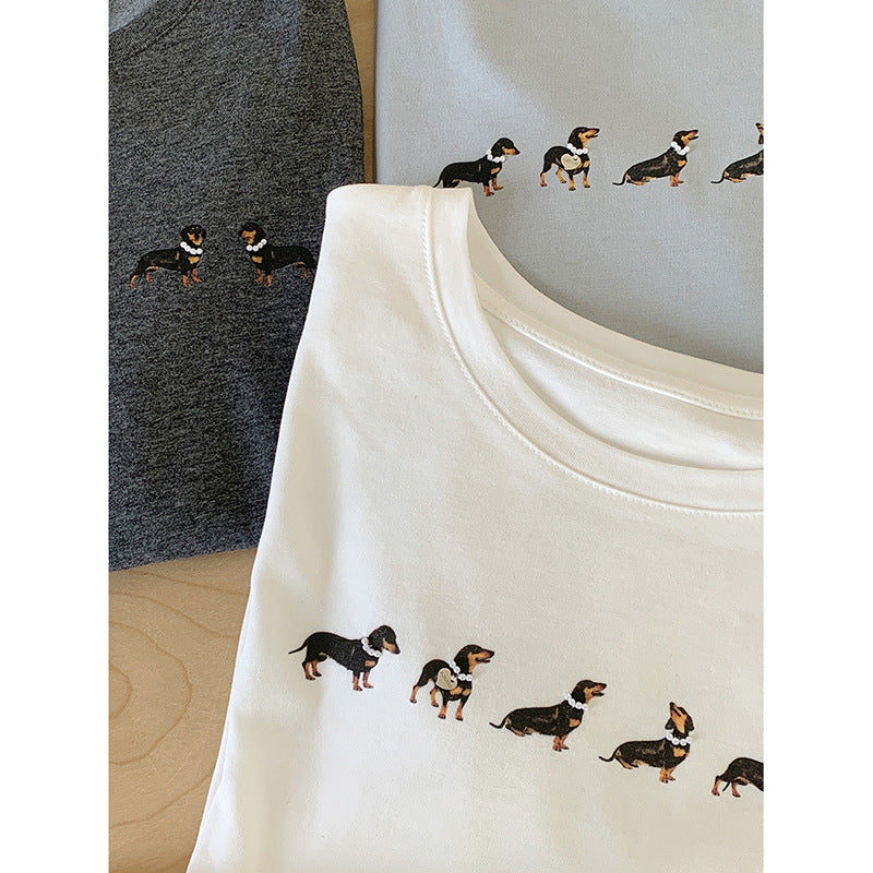 Dame T-shirt med kreativt dyremotiv og høj kvalitet bomuldsmateriale Stilla