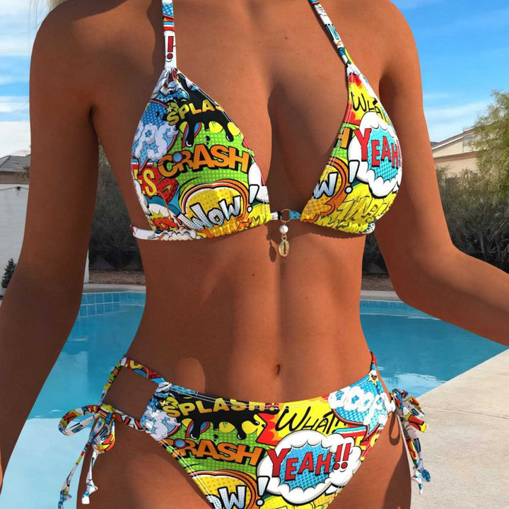 Dame triangel-bikini med comic-inspireret mønster Skovae