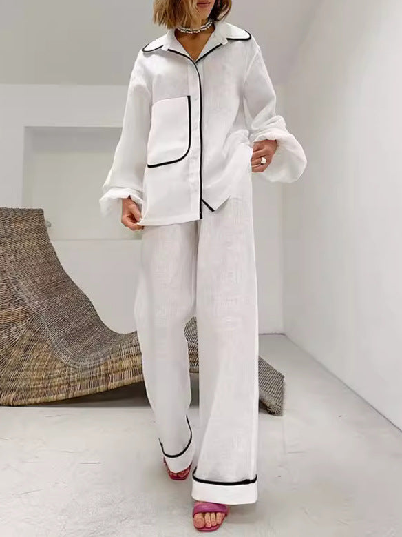 Dame Pyjama-Sæt i åndbart hør med elegante kontrastsyninger Stilla
