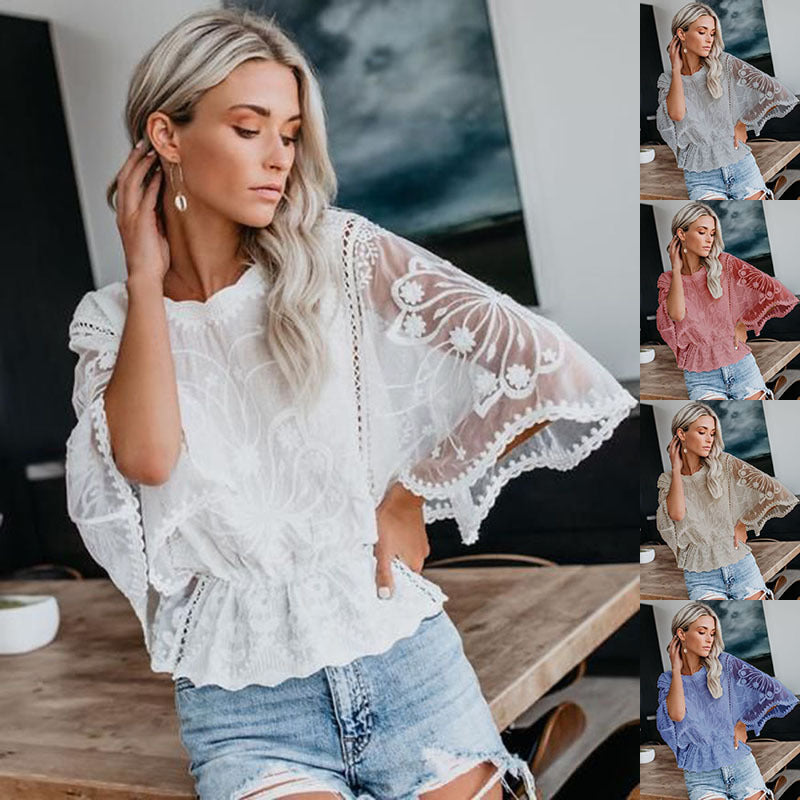 Dame luftig bluse med floralt design Stilla