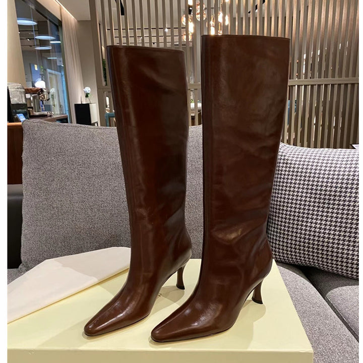 Dame elegante over-knæet stiletto-støvler med enkelt design Stilla